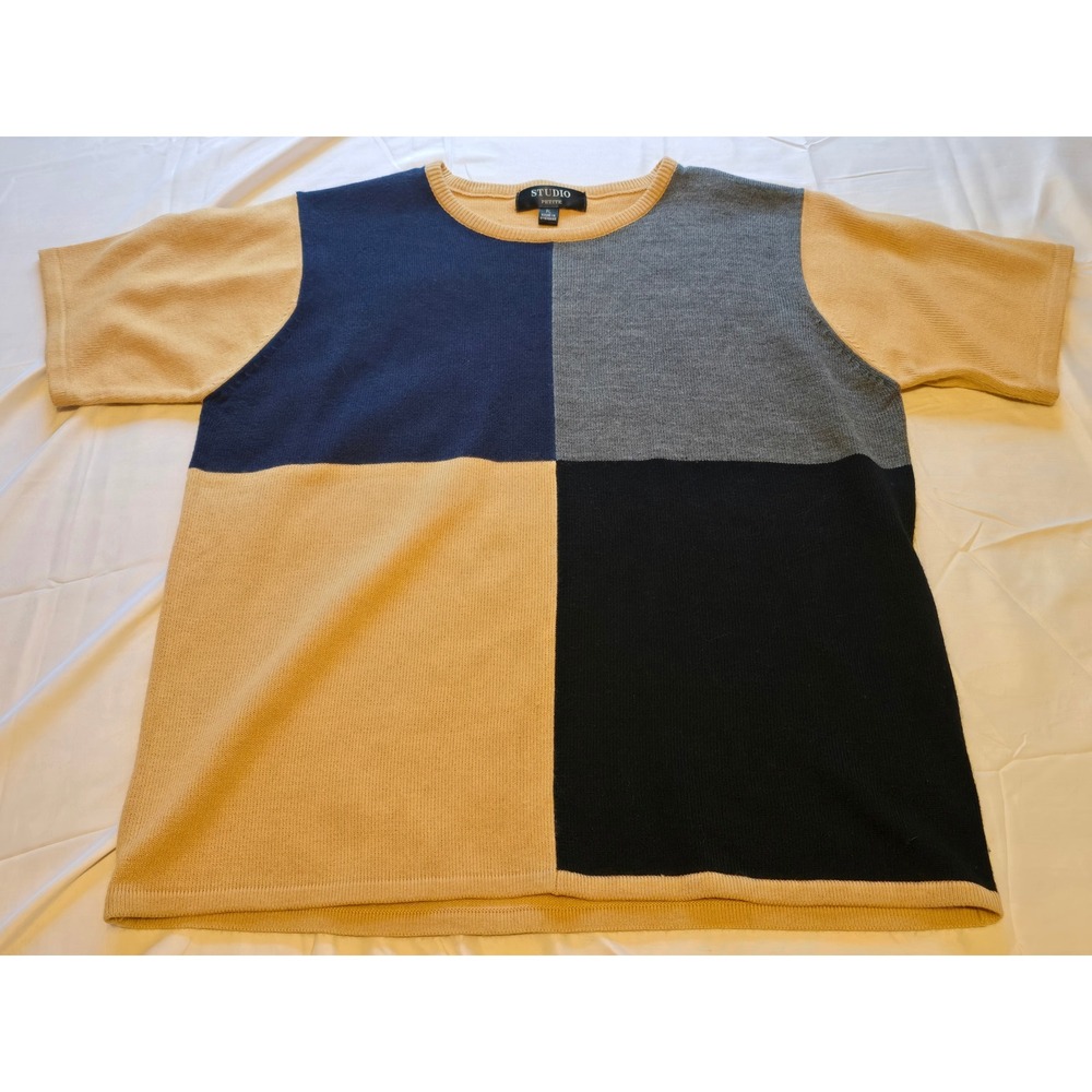 Studio Petite Color Block‎ Short Sleeve Sweater Top PL Knit Pullover